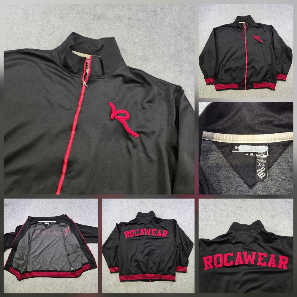 Rocawear Track Jacket Mens 3XL Black Red Full Zip Stand Collar Hip Hop Logo